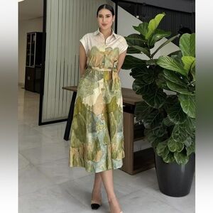 Zara Green Multi-Tone Printed Midi Dress